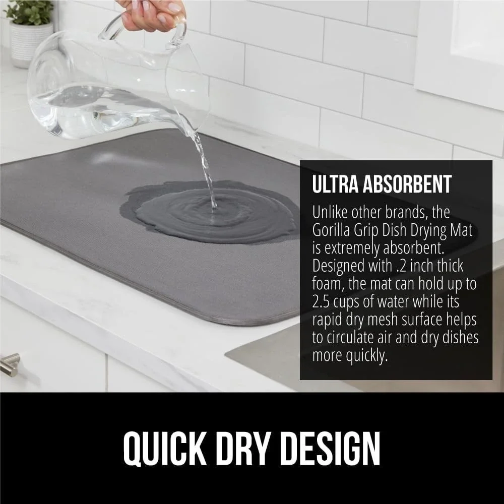 GORILLA GRIP Dish Drying Mat 18x24in Microfiber Gray